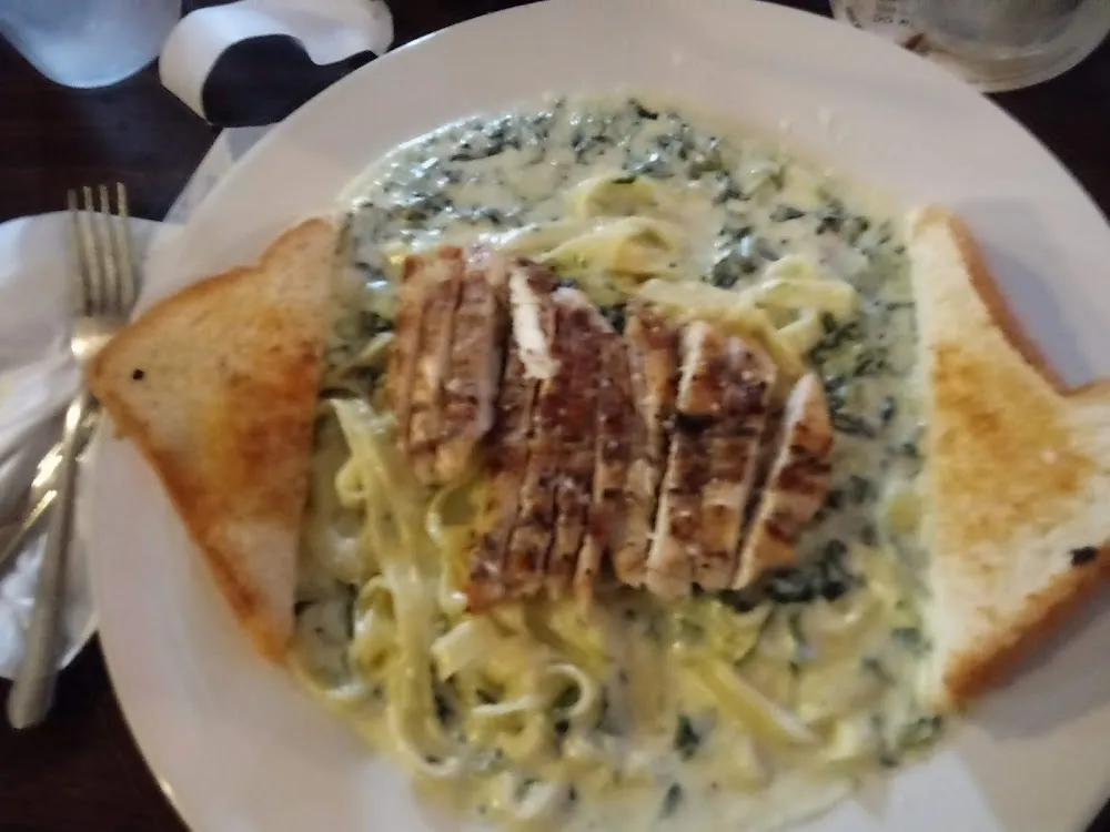 Grilled Chicken Florentino and Garlic Toast